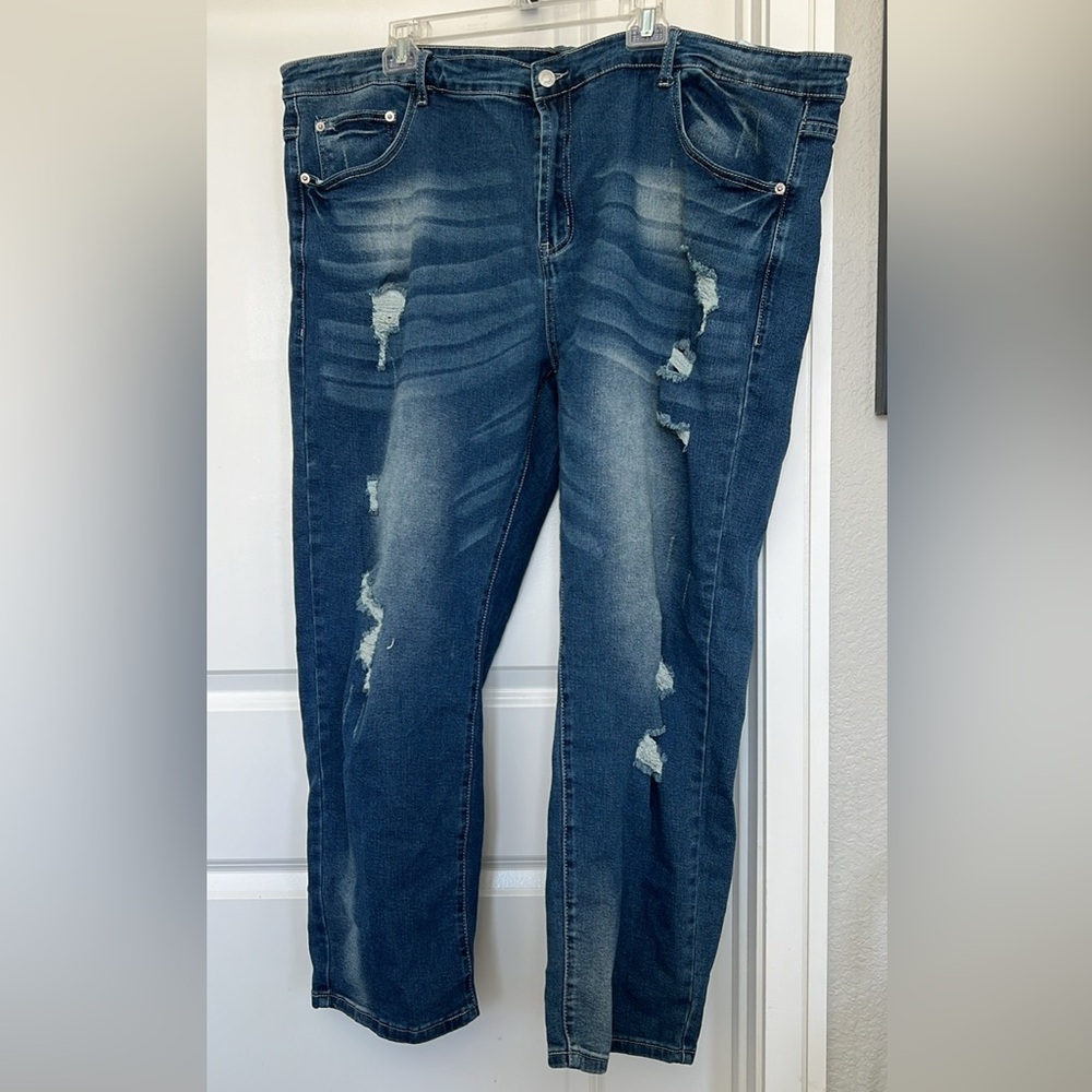 SHEIN Blue Distressed Boyfriend Jeans